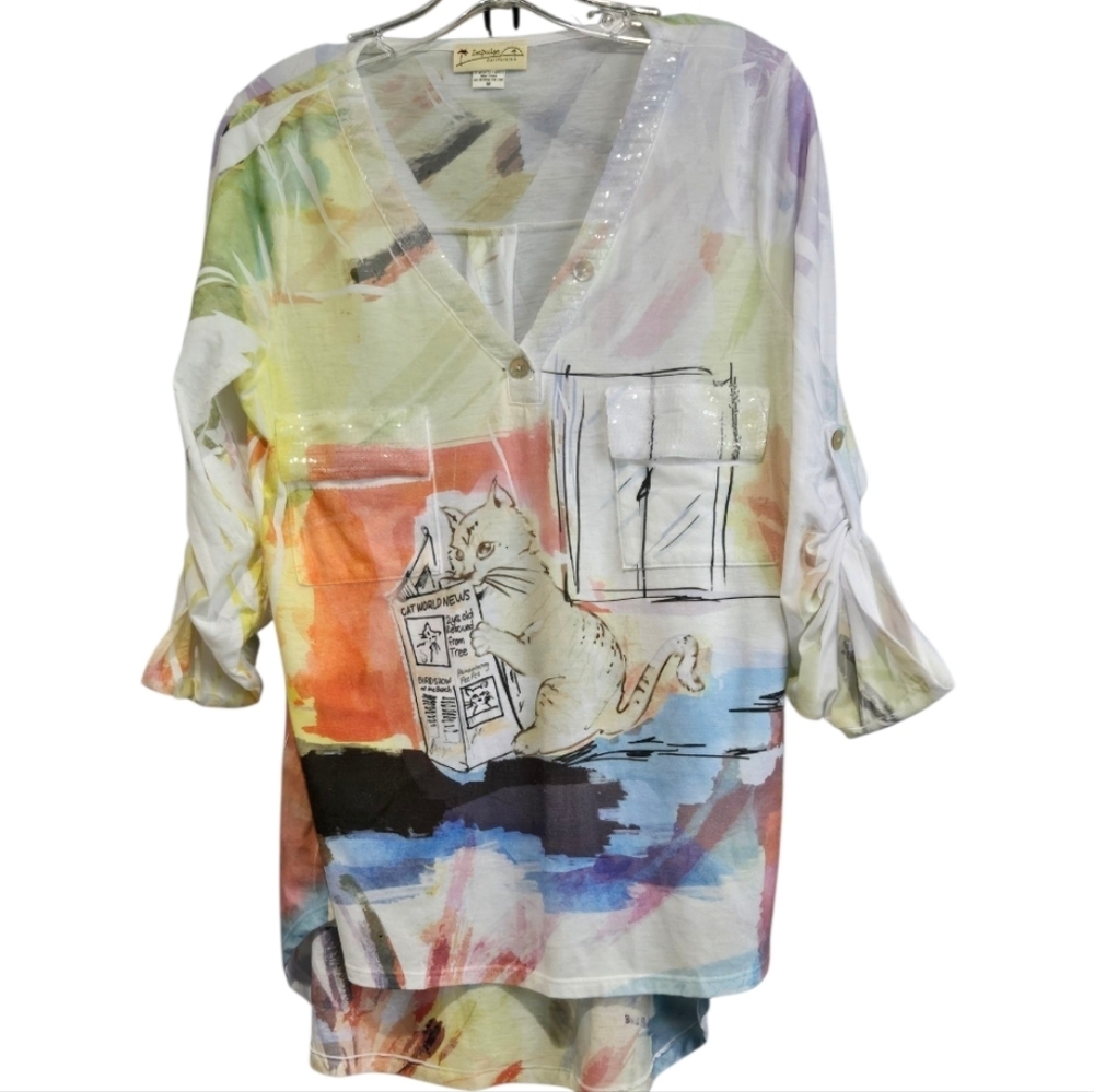 IMPULSE CALIFORNIA Chic Red and White Blouse Top, medium